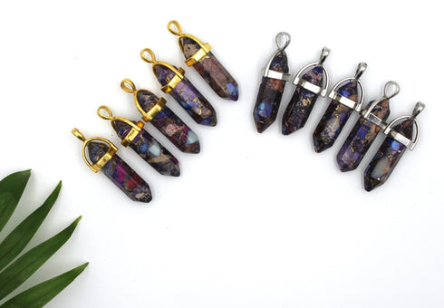 Purple Impression Jasper Gemstone Pendant, 8X38mm, brass bail, sold as 1 piece. pendant,